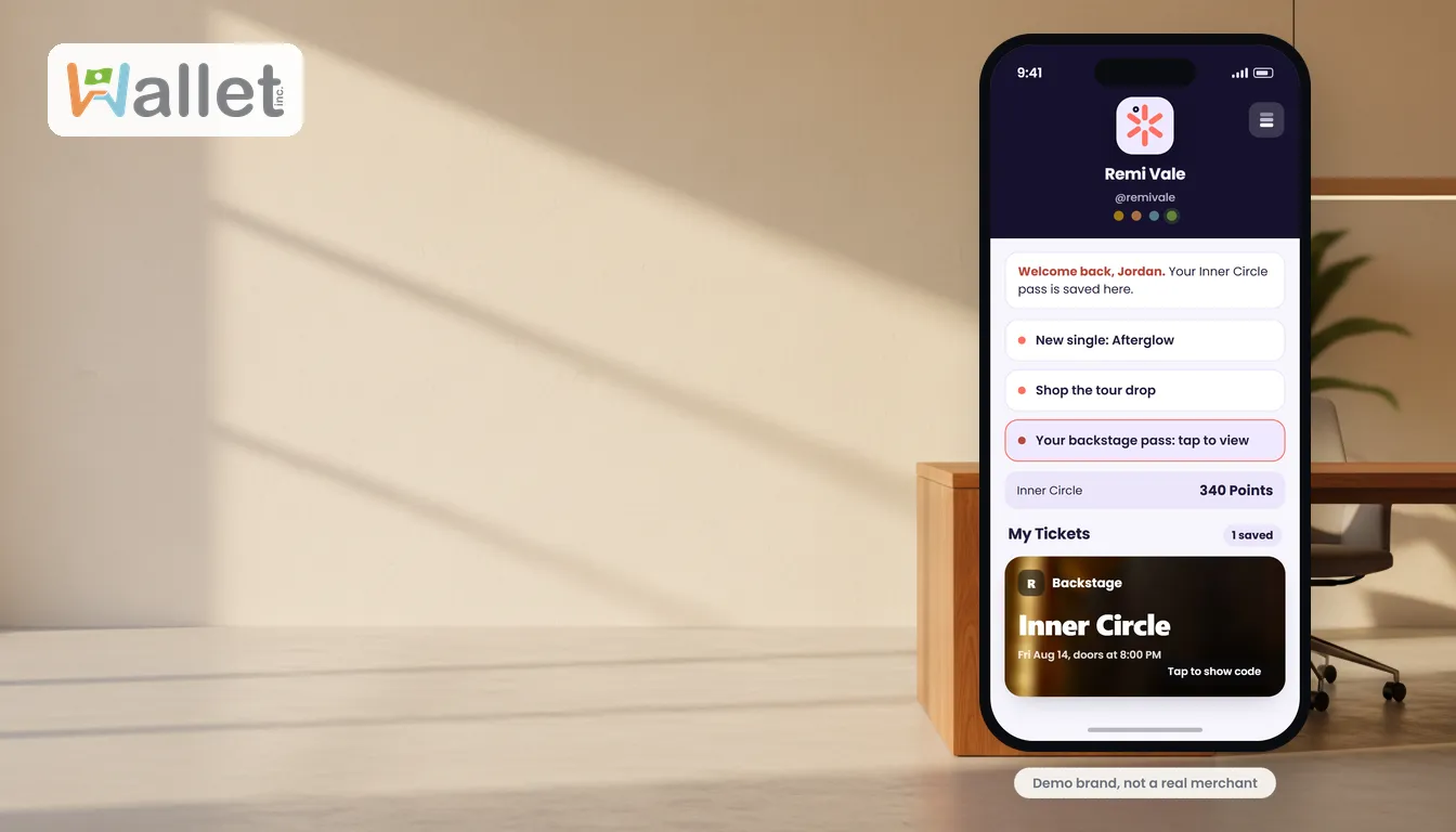 A branded wallet on the phone, app-like with no app to build.
