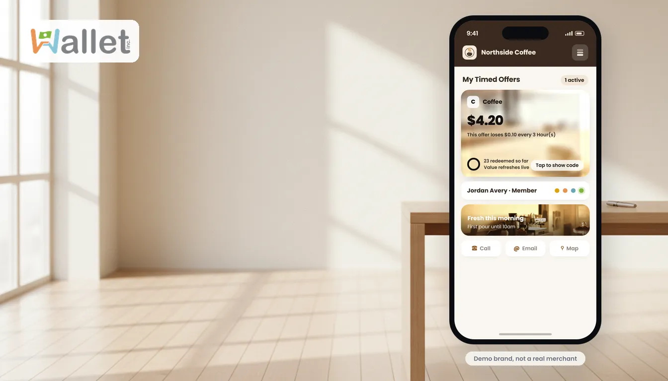 A branded Wallet home screen.