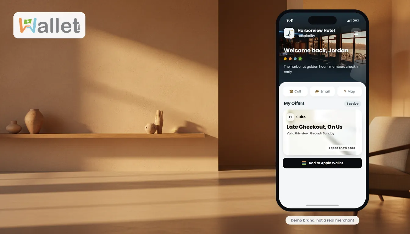 A branded member card in the phone wallet.