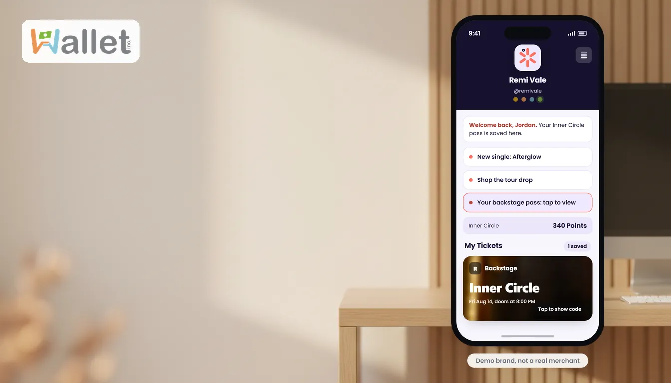 A branded Wallet home screen, installable to the phone.