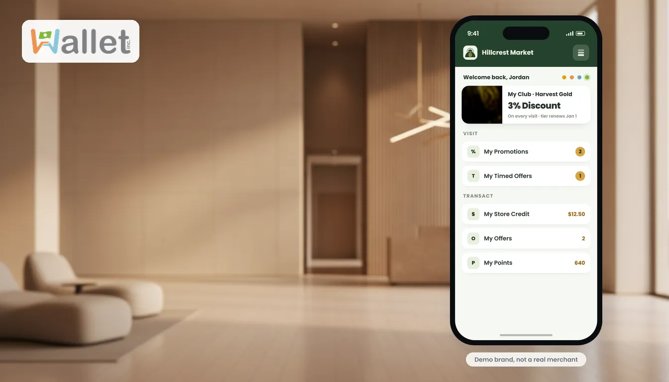 The Active Memberships drawer showing many businesses in one wallet.