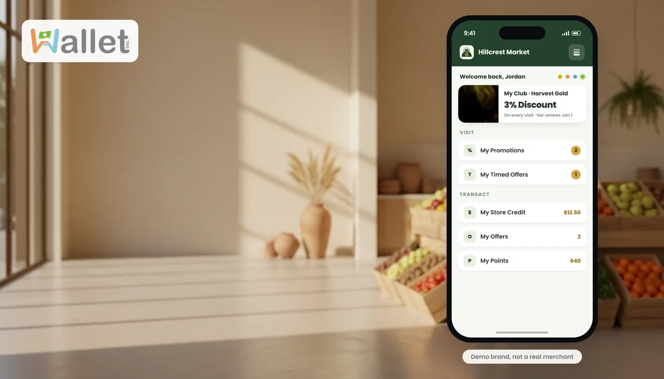 A branded Wallet home screen with an offer.